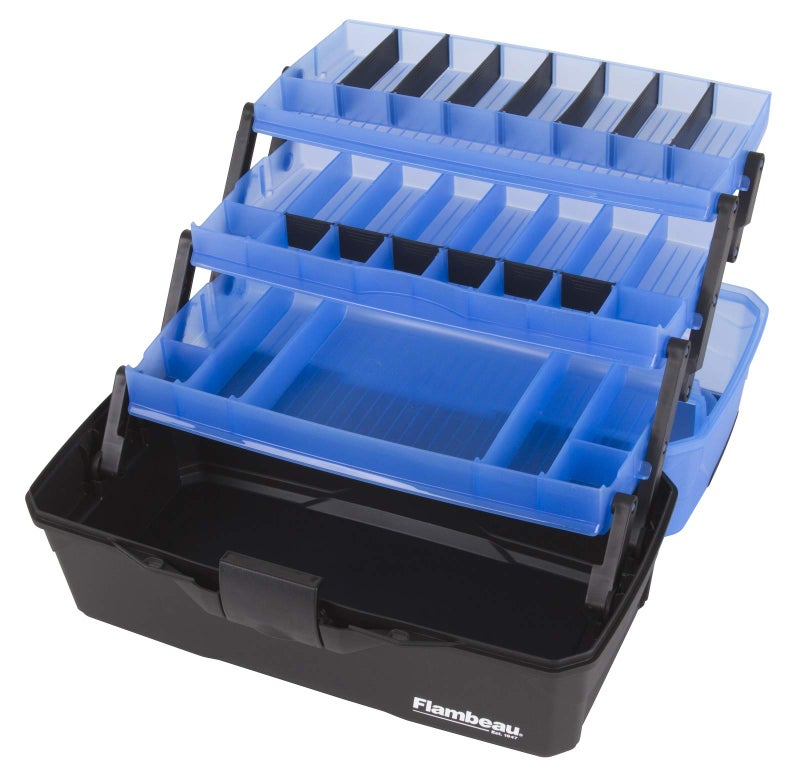 Flambeau Outdoors 6383FB 3-Tray Tackle Box - Classic Fishing Lure Storage Organizer, Large Portable Tackle Box, 32 Tray Compartments, Frost Blue/Black - Image 3